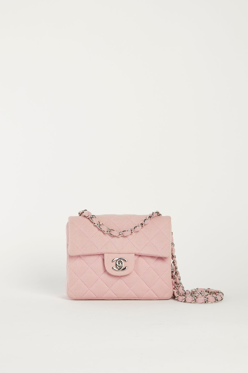 2000s Chanel Pink Jersey Mini Square Flap Bag