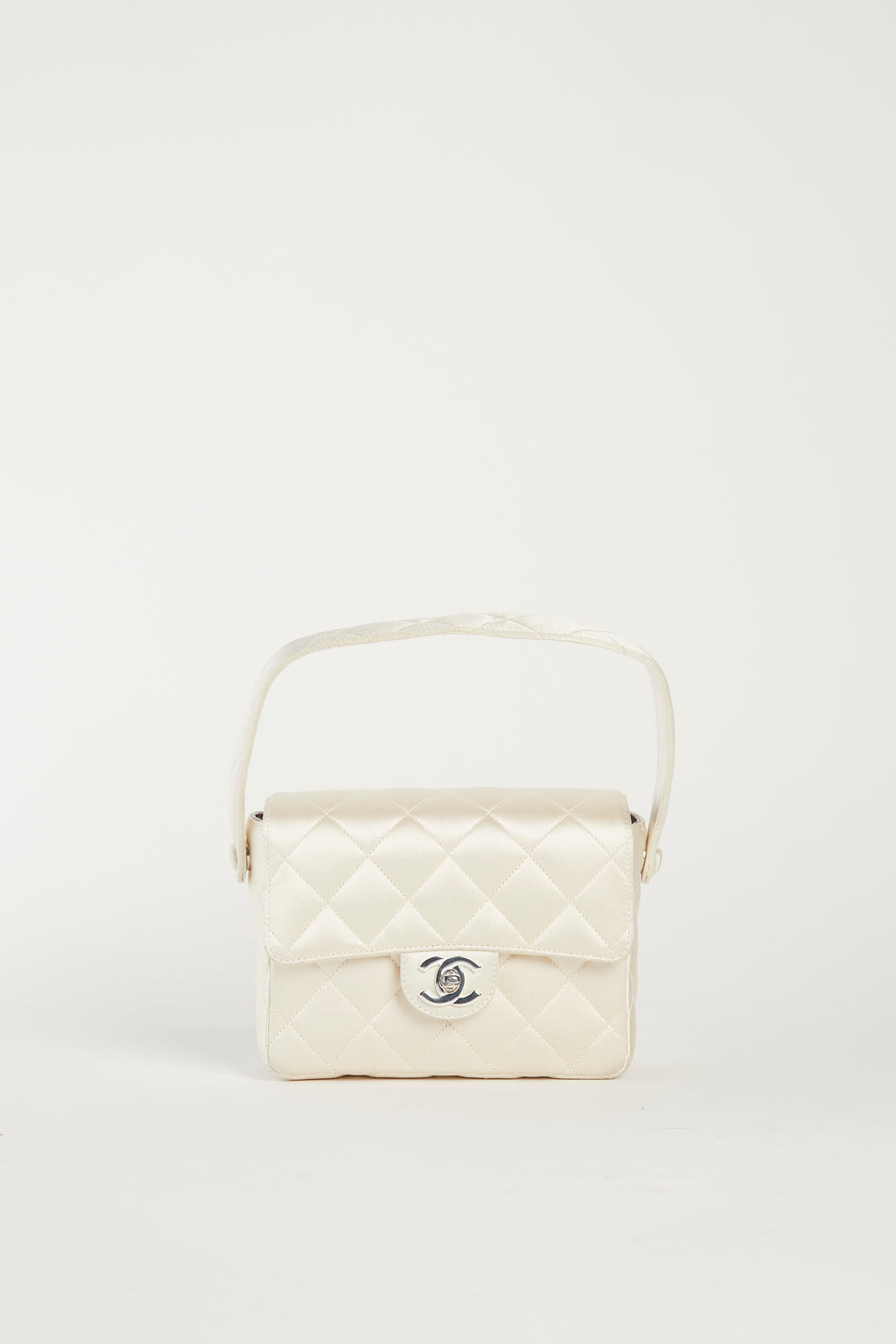 RARE Chanel Ivory Silk Mini Top Handle Bag