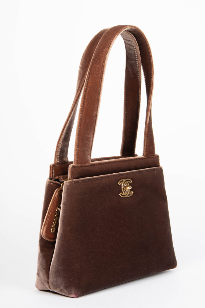 90s Chanel Brown Velvet Mini Top Handle Bag