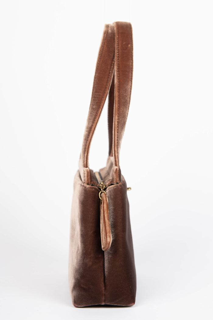 90s Chanel Brown Velvet Mini Top Handle Bag