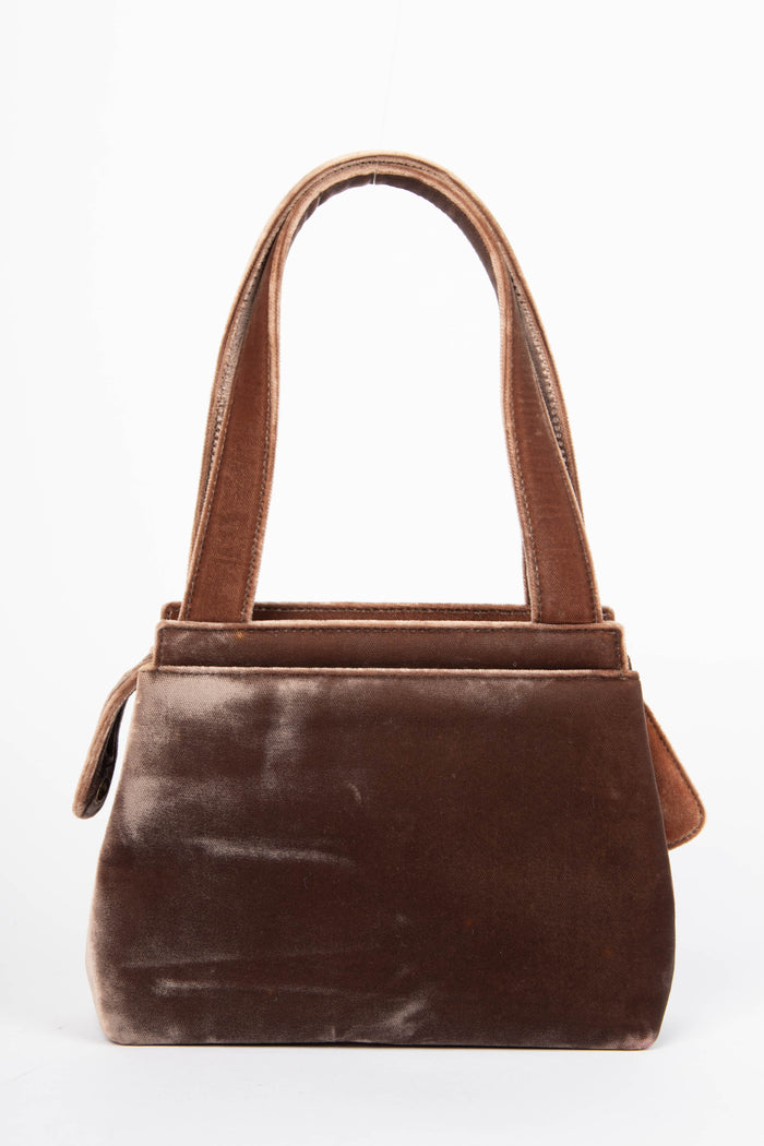 90s Chanel Brown Velvet Mini Top Handle Bag