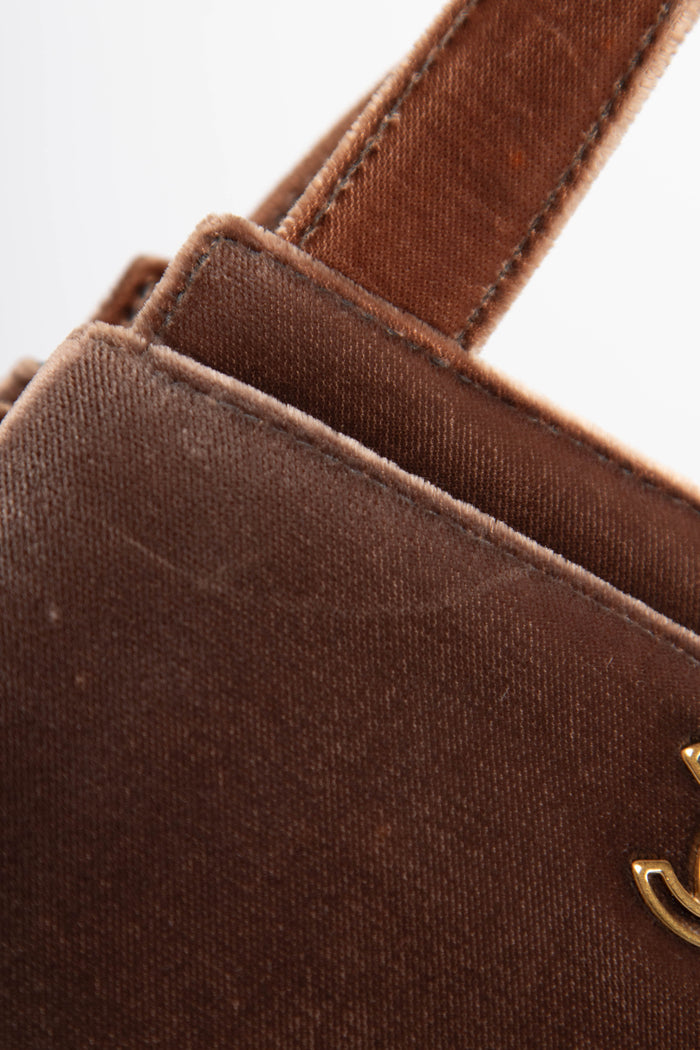 90s Chanel Brown Velvet Mini Top Handle Bag