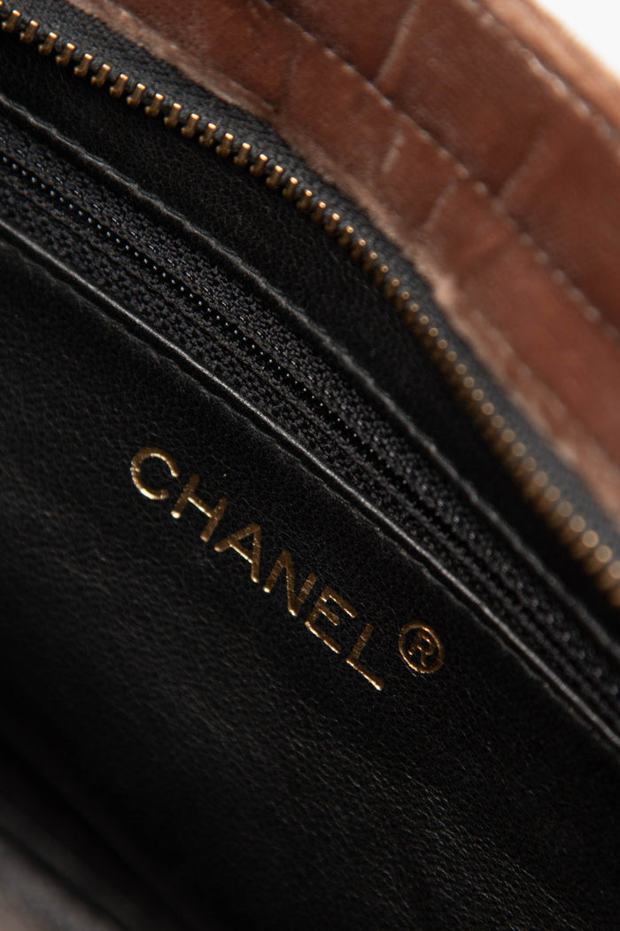 90s Chanel Brown Velvet Mini Top Handle Bag