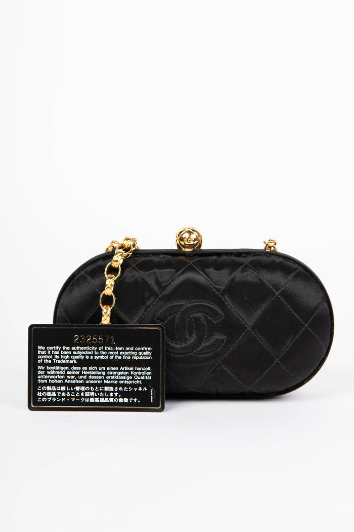 RARE 90s Chanel Black Satin Clutch