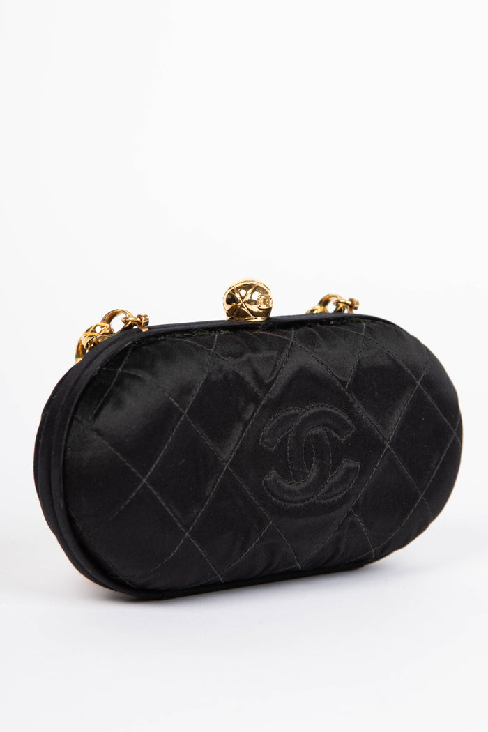RARE 90s Chanel Black Satin Clutch