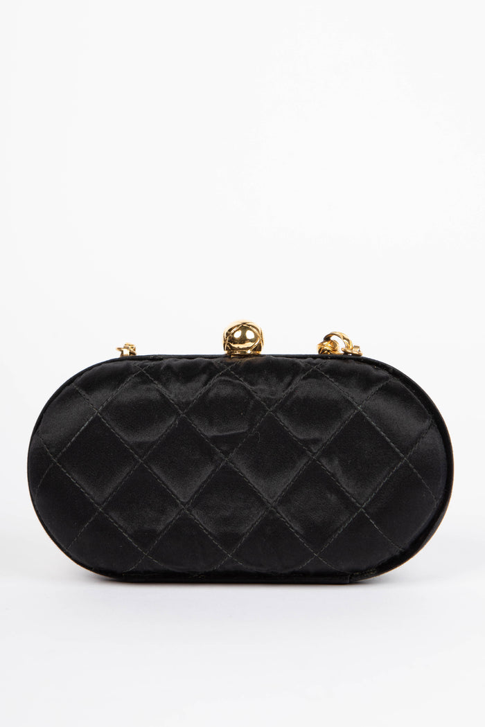 RARE 90s Chanel Black Satin Clutch