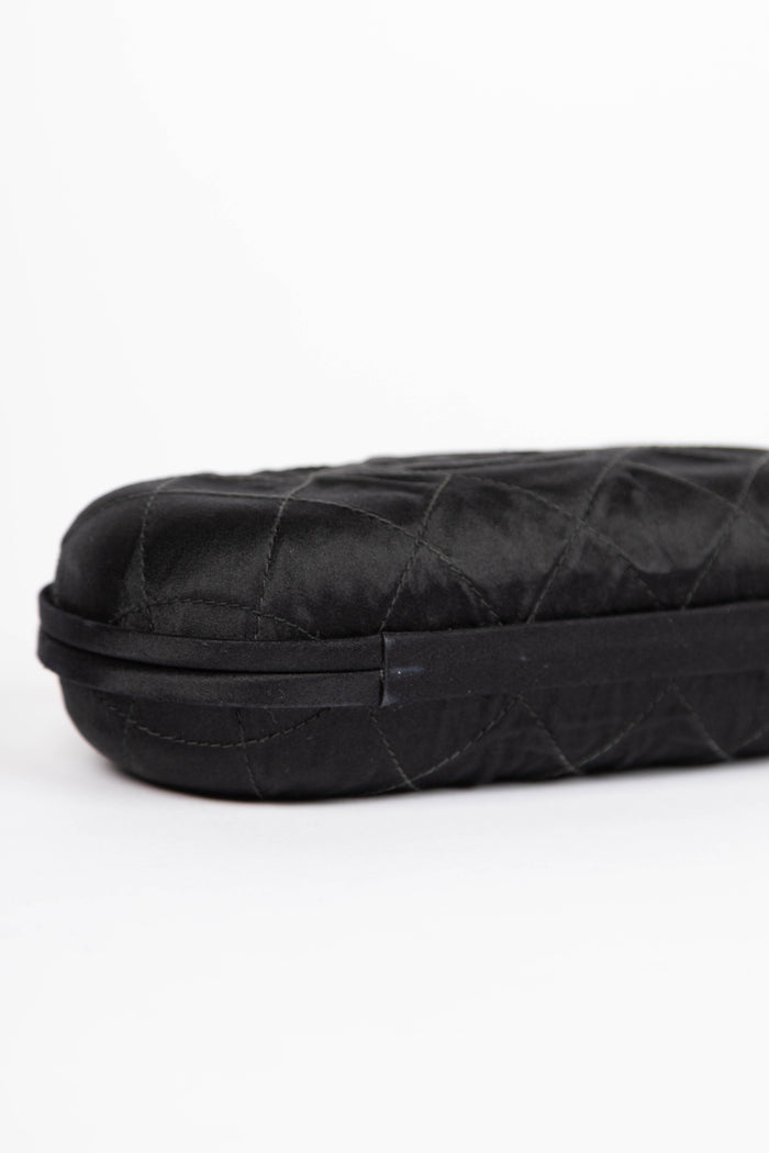 RARE 90s Chanel Black Satin Clutch