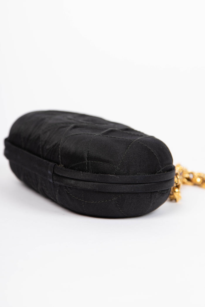 RARE 90s Chanel Black Satin Clutch
