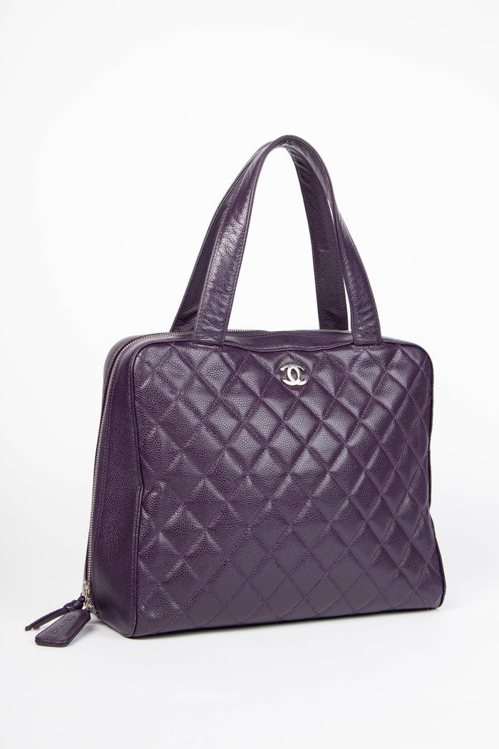2000s Chanel Purple Caviar Leather Top Handle Bag