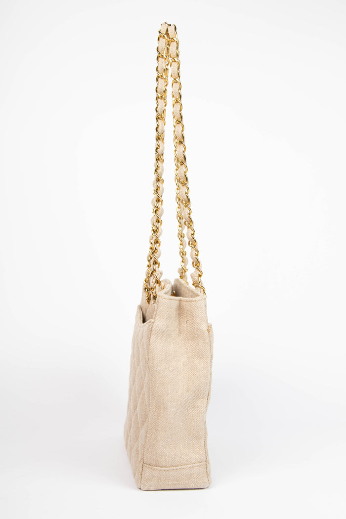RARE Vintage Chanel Linen Tote Bag with 24k GHW