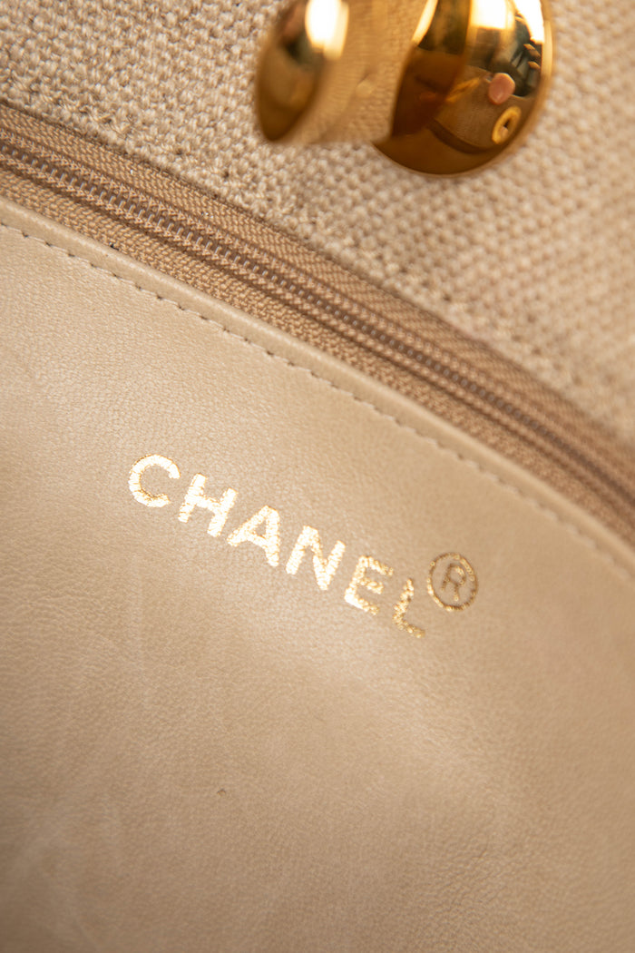 RARE Vintage Chanel Linen Tote Bag with 24k GHW