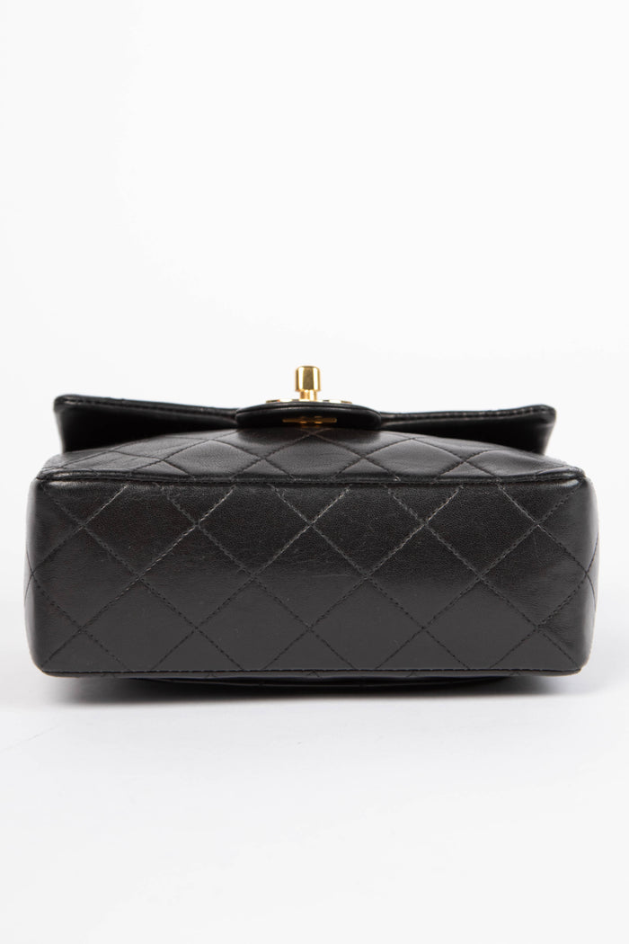 90s Chanel Black Lambskin Leather Mini Square Flap with 24k GHW