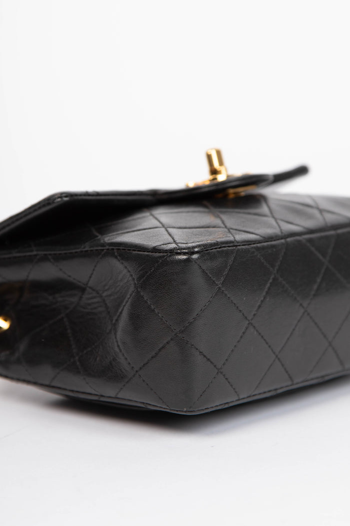 90s Chanel Black Lambskin Leather Mini Square Flap with 24k GHW