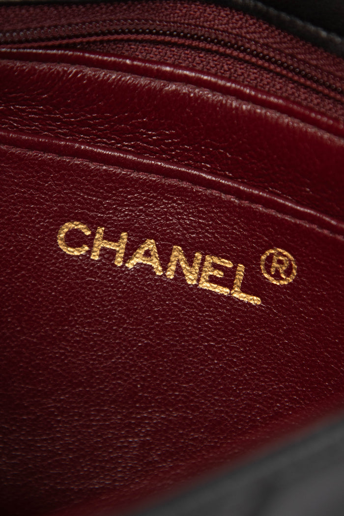 90s Chanel Black Lambskin Leather Mini Square Flap with 24k GHW