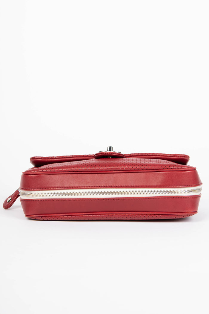 2000s Chanel Red Perforated Lambskin Leather Single Flap Shoulder Bag