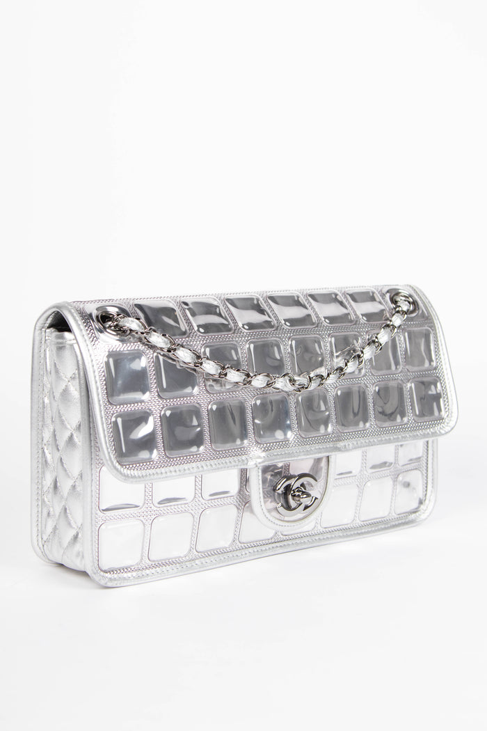 2000s Chanel Silver Ice Cube Single Flap Shoulder Bag