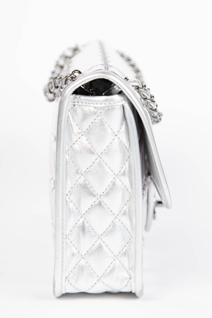 2000s Chanel Silver Ice Cube Single Flap Shoulder Bag