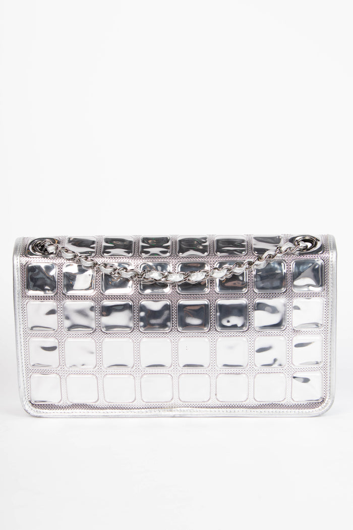 2000s Chanel Silver Ice Cube Single Flap Shoulder Bag