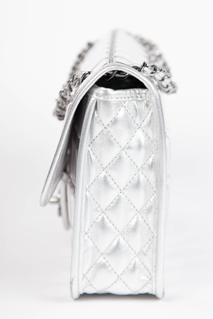 2000s Chanel Silver Ice Cube Single Flap Shoulder Bag