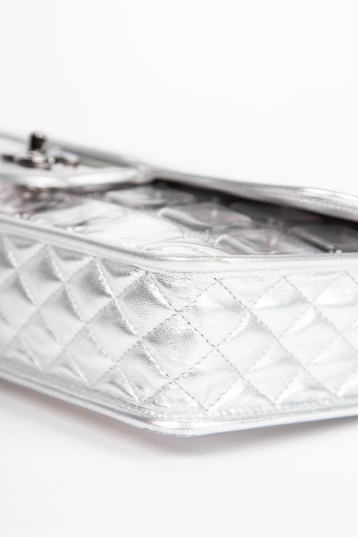 2000s Chanel Silver Ice Cube Single Flap Shoulder Bag