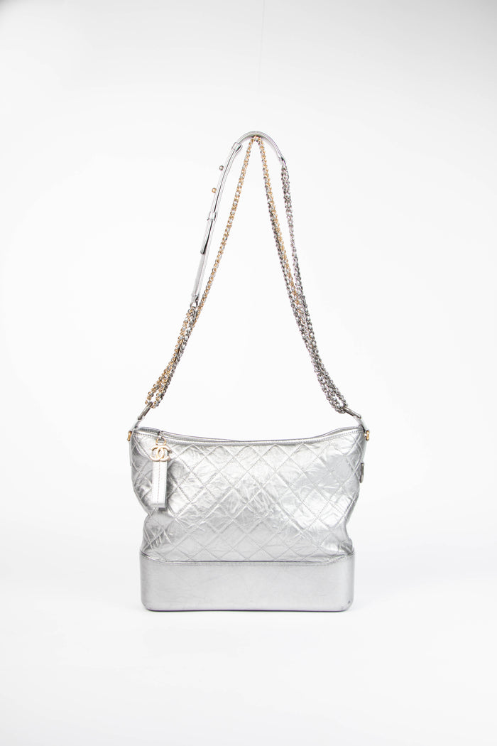 2017 Chanel Silver Aged Calfskin Leather Large Gabrielle Shoulder Bag
