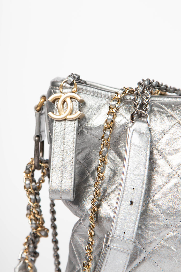2017 Chanel Silver Aged Calfskin Leather Large Gabrielle Shoulder Bag