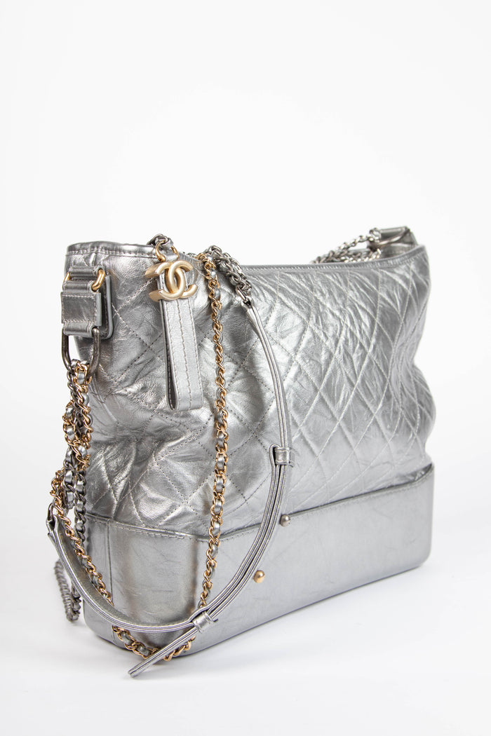 2017 Chanel Silver Aged Calfskin Leather Large Gabrielle Shoulder Bag