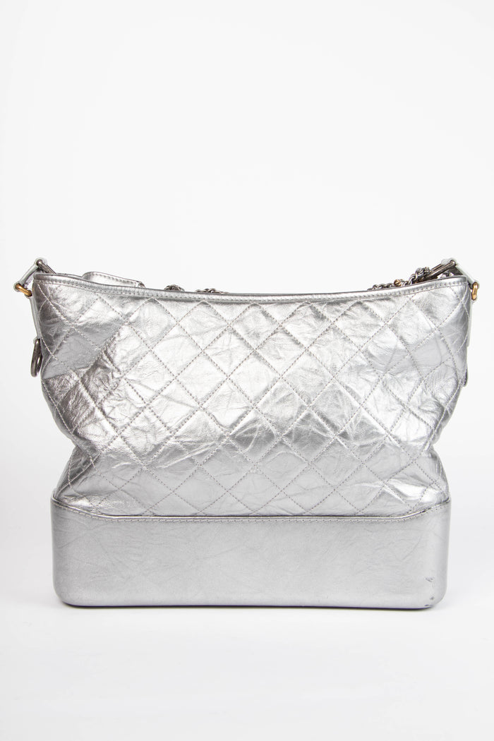 2017 Chanel Silver Aged Calfskin Leather Large Gabrielle Shoulder Bag