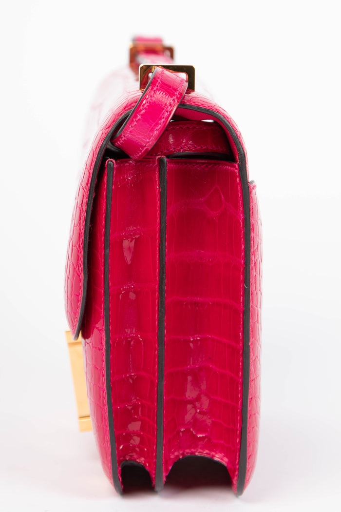 RARE 2021 Hermès Constance 18cm in Rose Scheherazade Shiny Alligator GHW