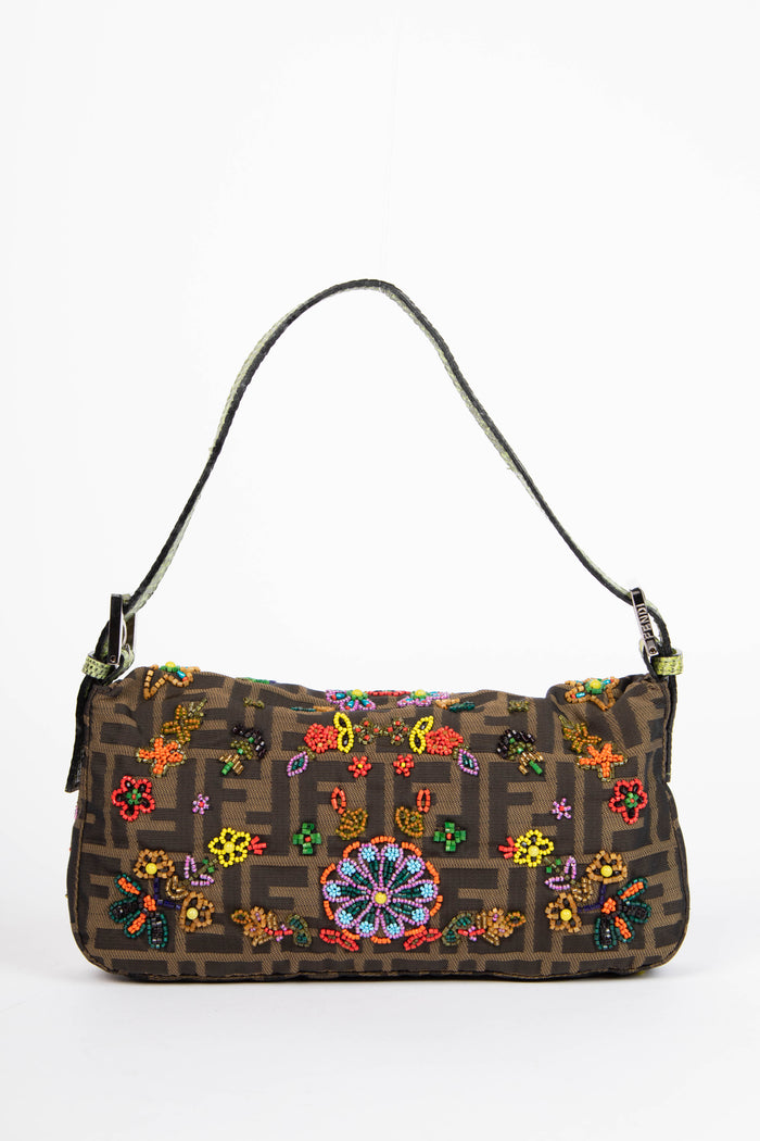 RARE Fendi Zucca Beaded Baguette Shoulder Bag