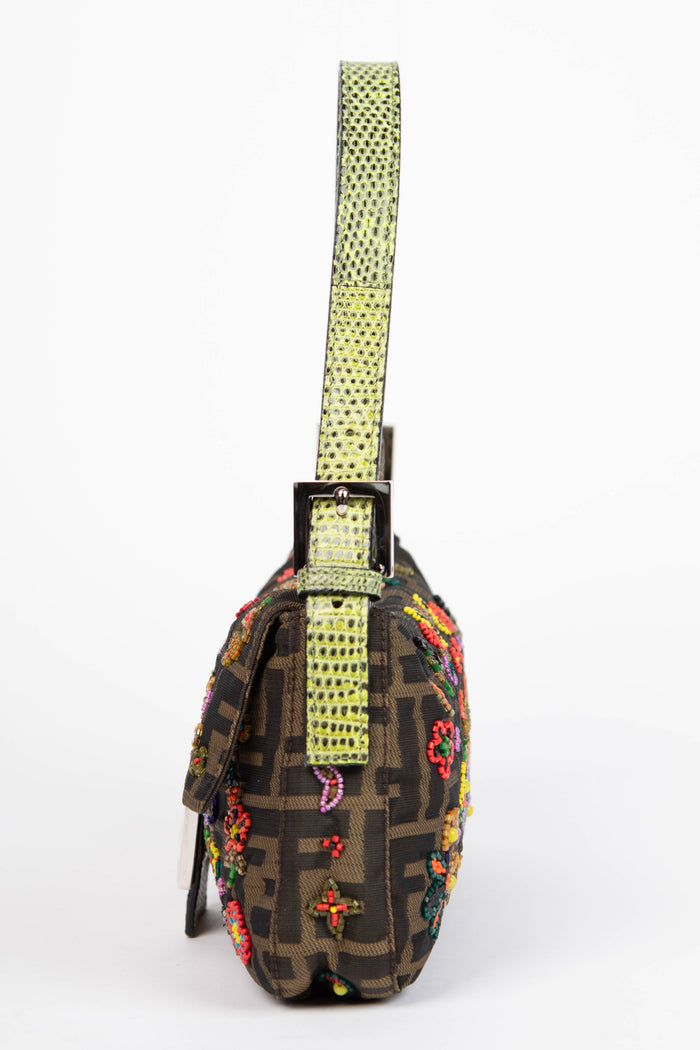 RARE Fendi Zucca Beaded Baguette Shoulder Bag
