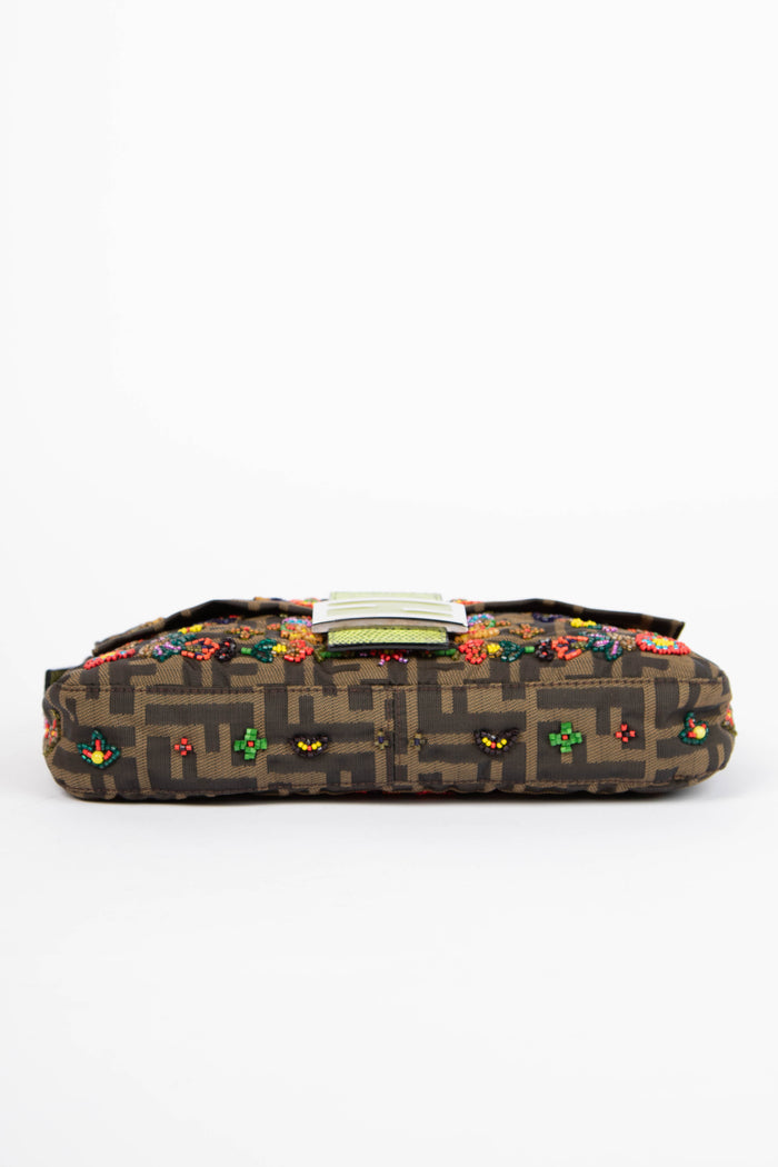 RARE Fendi Zucca Beaded Baguette Shoulder Bag