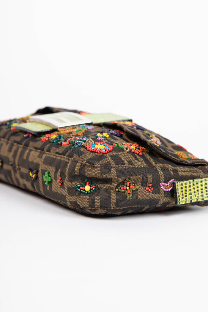 RARE Fendi Zucca Beaded Baguette Shoulder Bag