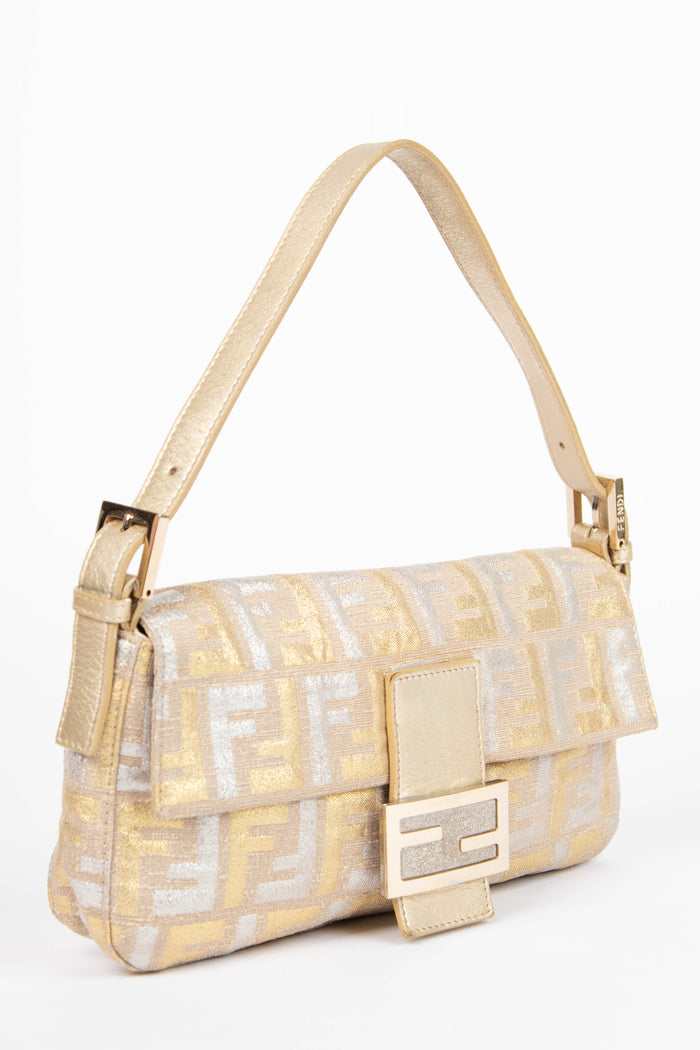 RARE Vintage Fendi Metallic Zucca Baguette Shoulder Bag