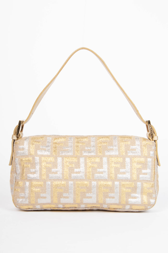 RARE Vintage Fendi Metallic Zucca Baguette Shoulder Bag