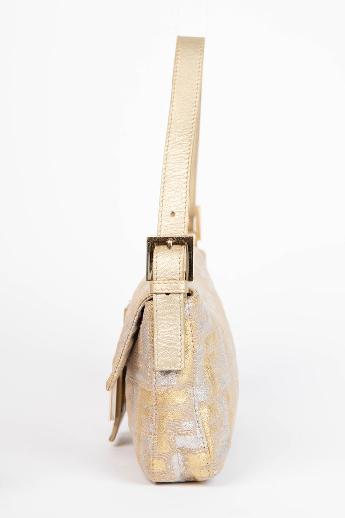 RARE Vintage Fendi Metallic Zucca Baguette Shoulder Bag