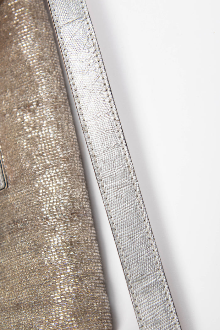 RARE Fendi Silver Beaded Embellished Baguette Shoulder Bag