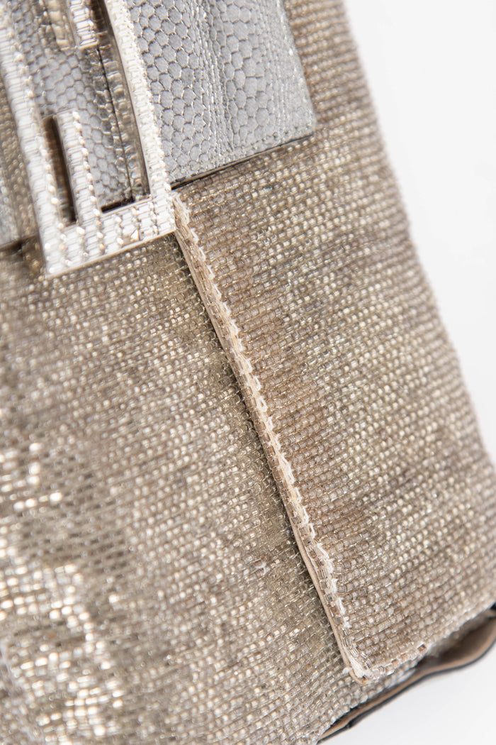 RARE Fendi Silver Beaded Embellished Baguette Shoulder Bag