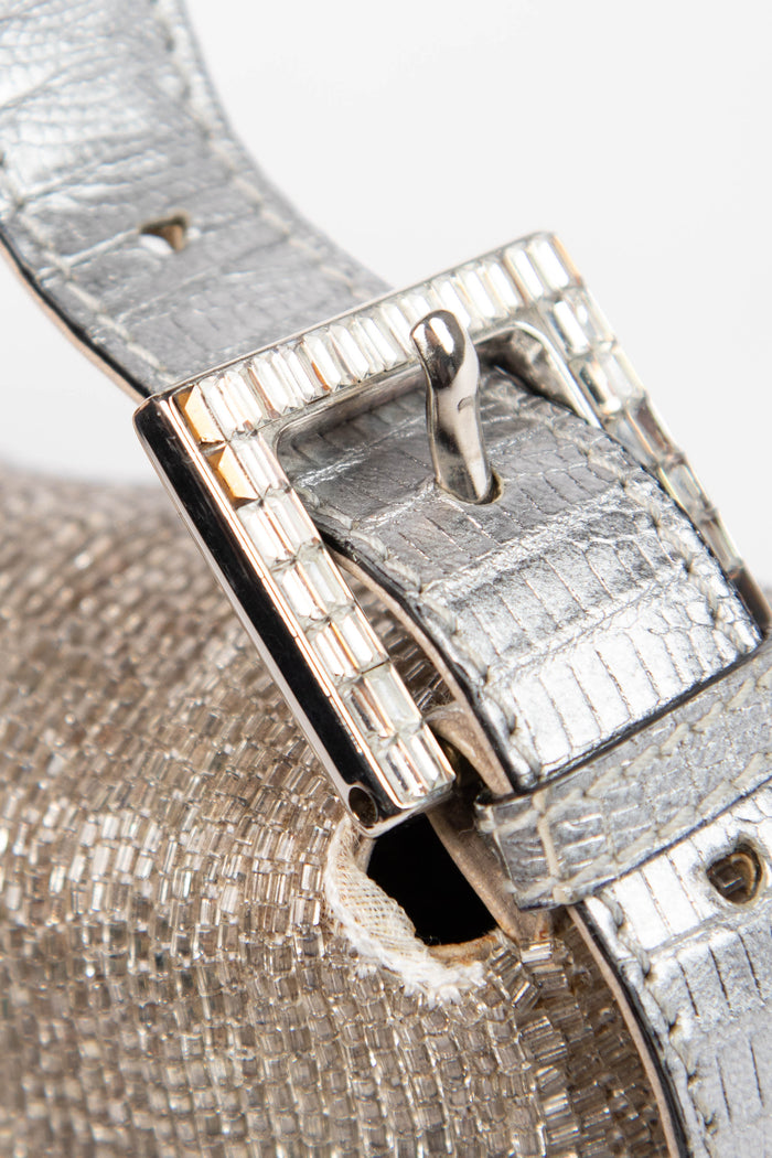 RARE Fendi Silver Beaded Embellished Baguette Shoulder Bag