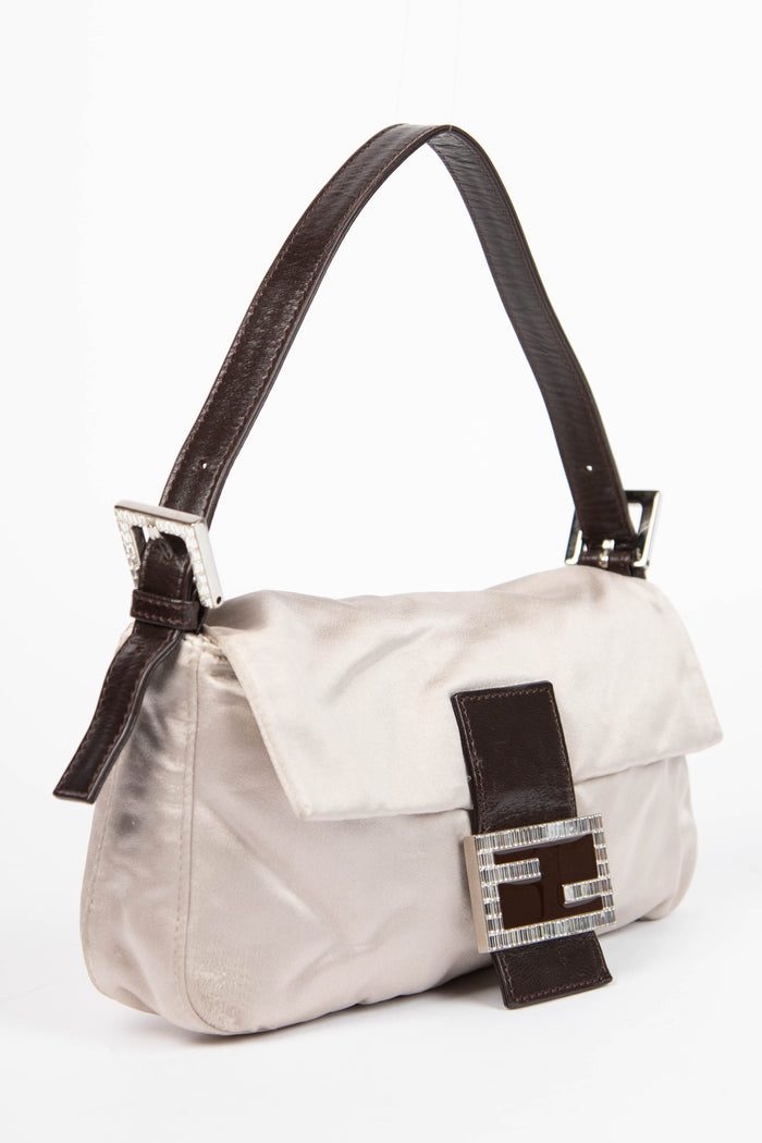 Vintage Fendi Satin Crystal Baguette Shoulder Bag
