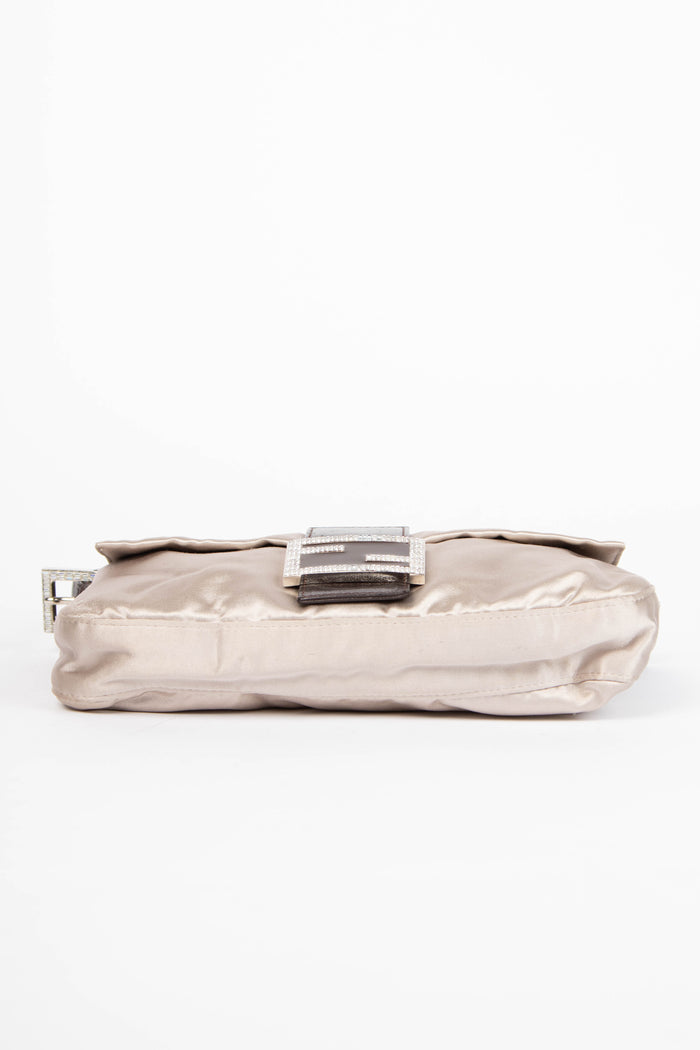 Vintage Fendi Satin Crystal Baguette Shoulder Bag