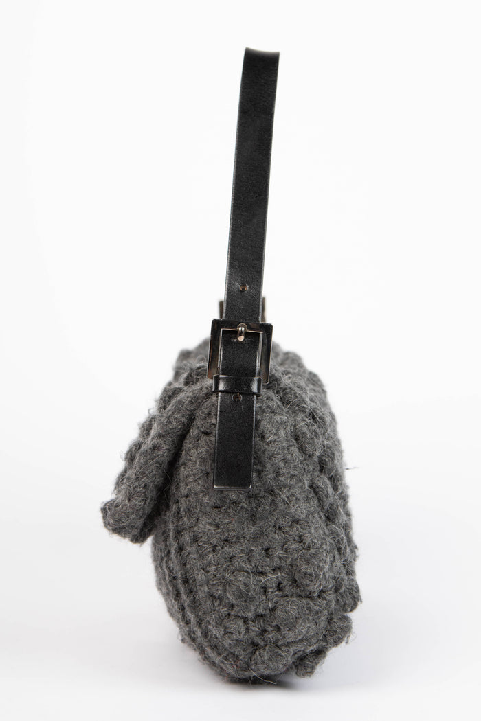 Vintage Fendi Grey Wool Baguette Shoulder Bag