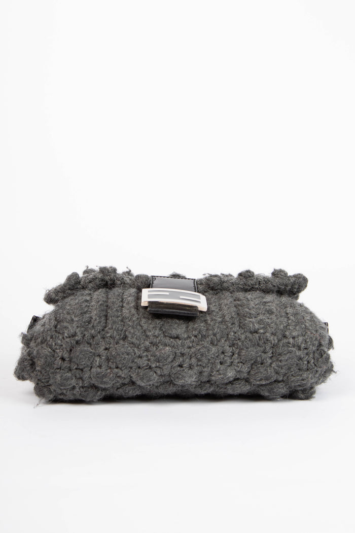 Vintage Fendi Grey Wool Baguette Shoulder Bag