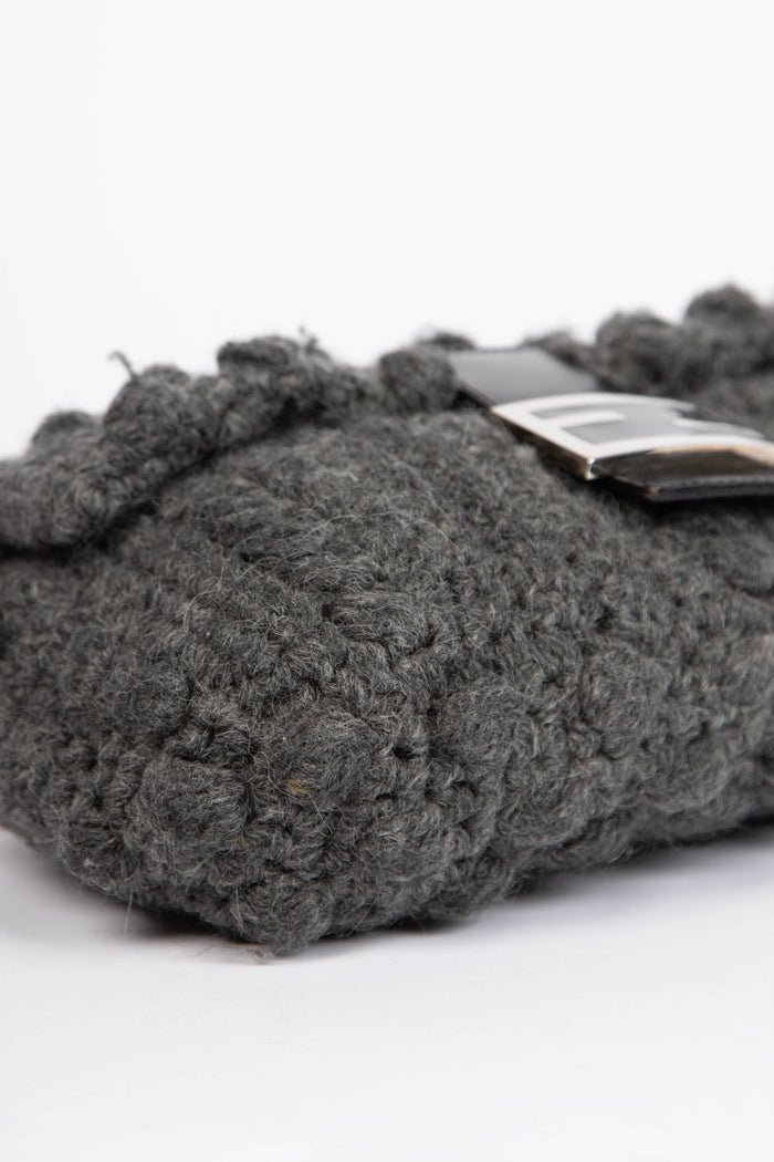 Vintage Fendi Grey Wool Baguette Shoulder Bag