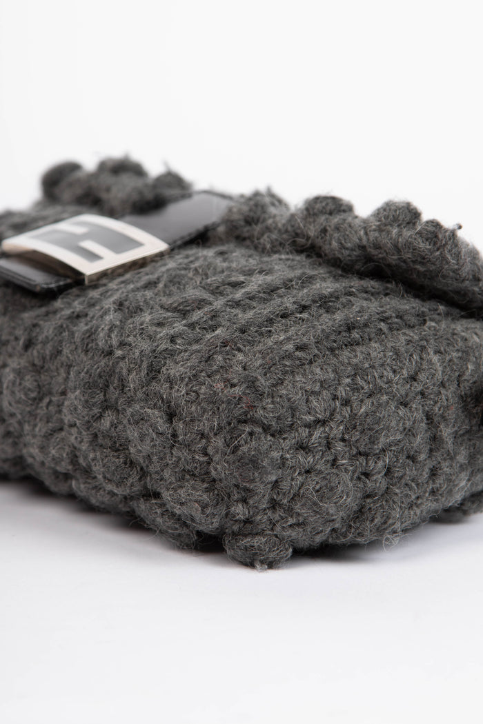 Vintage Fendi Grey Wool Baguette Shoulder Bag