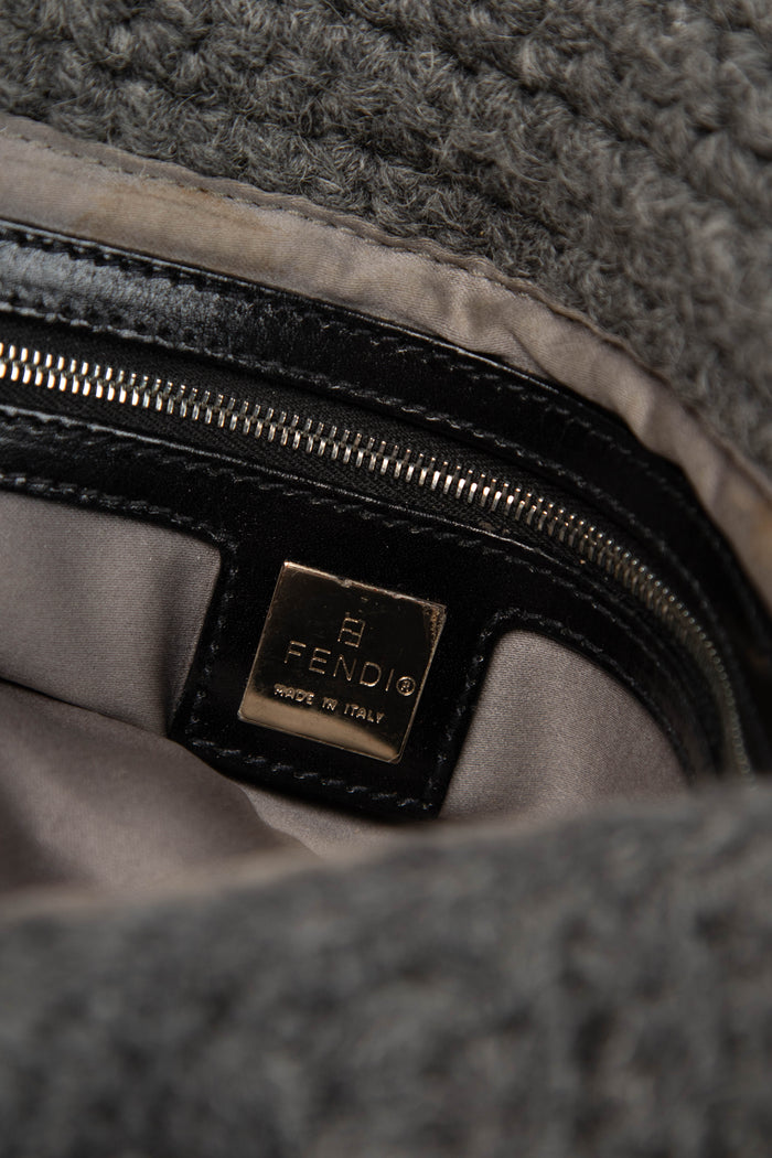Vintage Fendi Grey Wool Baguette Shoulder Bag