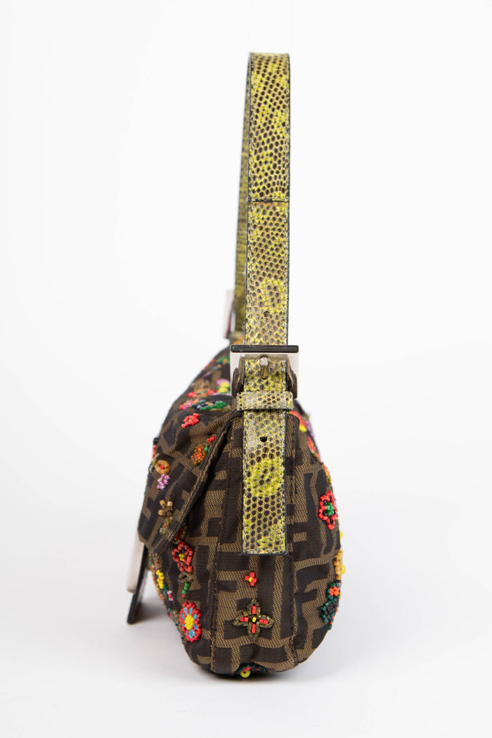 RARE Fendi Zucca Beaded Baguette Shoulder Bag