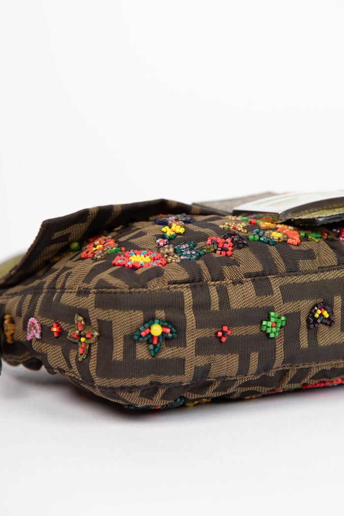 RARE Fendi Zucca Beaded Baguette Shoulder Bag