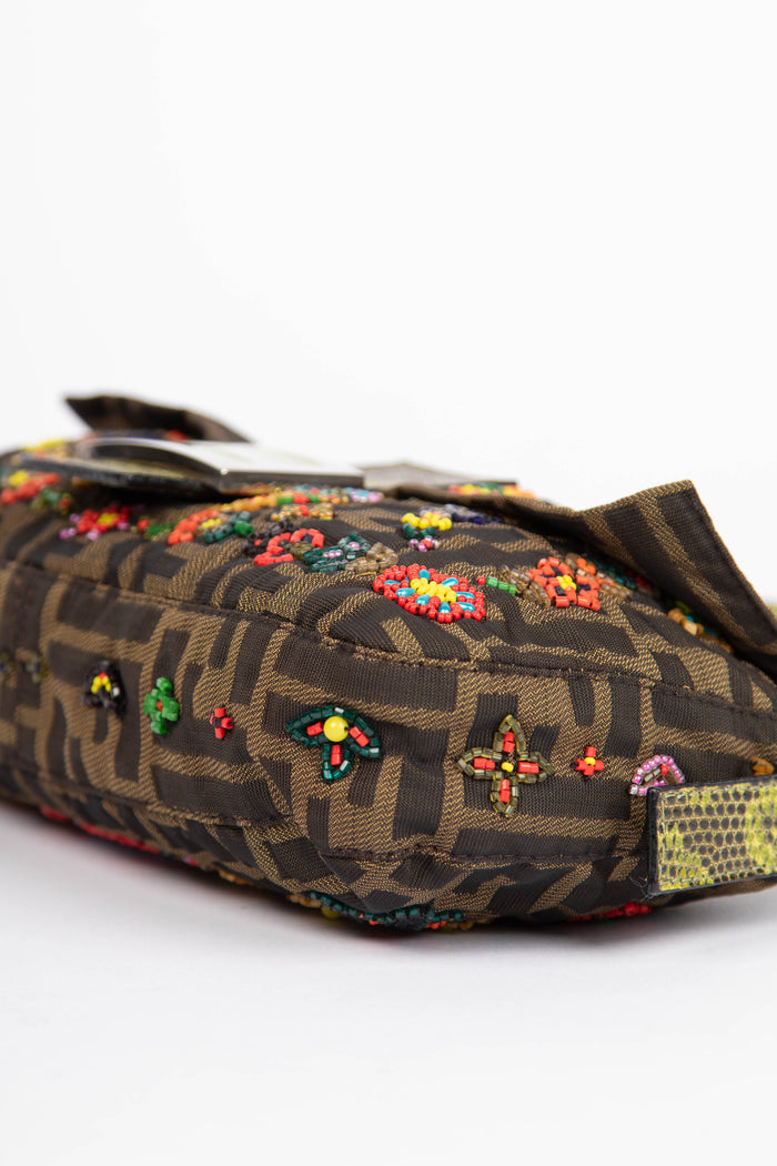 RARE Fendi Zucca Beaded Baguette Shoulder Bag
