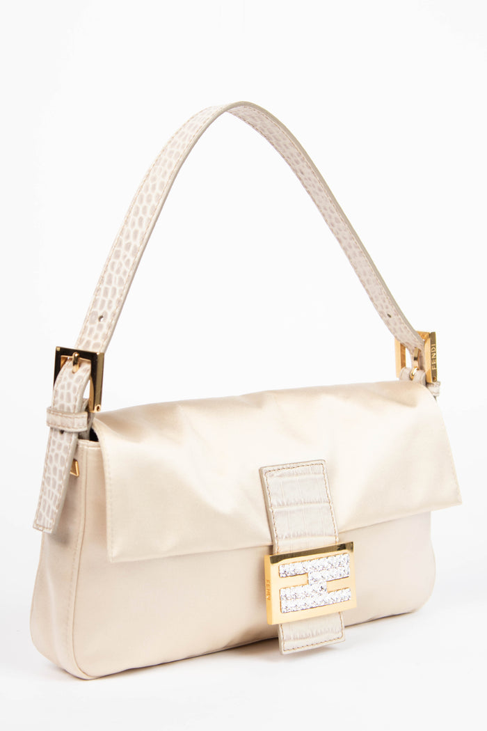 Vintage Fendi Silk and Crystal Baguette Shoulder Bag